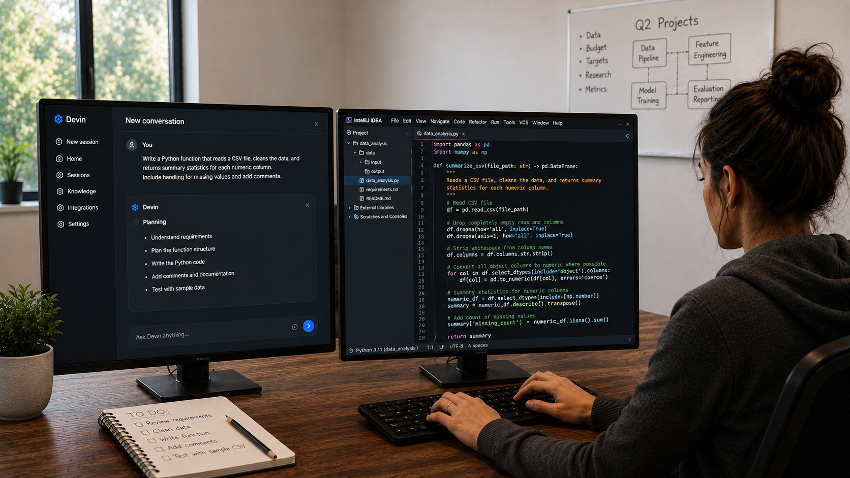 After: focused professional working calmly with a clear, organised workflow
